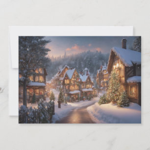 Cartes Pour Fêtes Annuelles Village de Noël vintage dans une nuit de neige