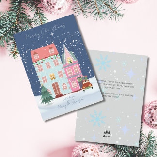 Cartes Pour Fêtes Annuelles Village de Noël vintage rose non photo