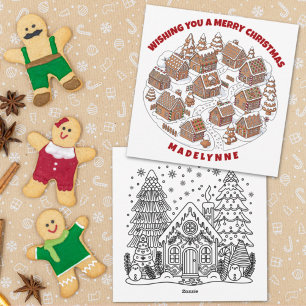 Cartes Pour Fêtes Annuelles Village de pain d'épices de Noël avec page de colo