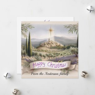 Cartes Pour Fêtes Annuelles Village de Provence vintage à Noël en aquarelle
