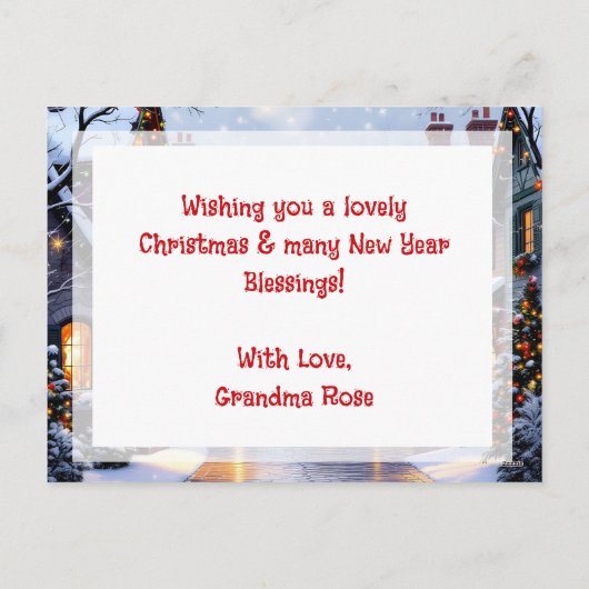 Cartes Pour Fêtes Annuelles Village de rue pavé Noël personnalisé (Dos)