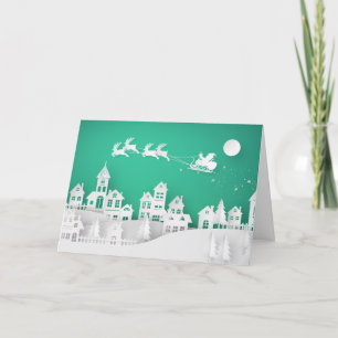 Cartes Pour Fêtes Annuelles Village découpé en 3D en papier