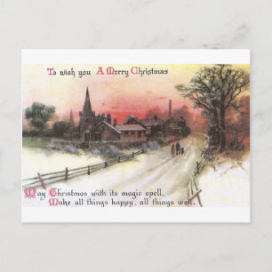 Cartes Pour Fêtes Annuelles Village d'hiver à Sunset Vintage Christmas