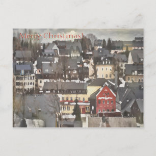 Cartes Pour Fêtes Annuelles Village d'hiver avec une maison rouge Joyeux Noël
