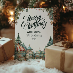 Cartes Pour Fêtes Annuelles Village d'hiver peint à la main