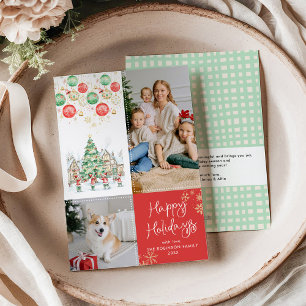 Cartes Pour Fêtes Annuelles Village d'hiver pittoresque Rouge Joyeux Noël 2 Ph