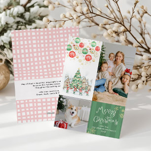 Cartes Pour Fêtes Annuelles Village d'hiver Whimsical Joyeux Noël 2 Photos