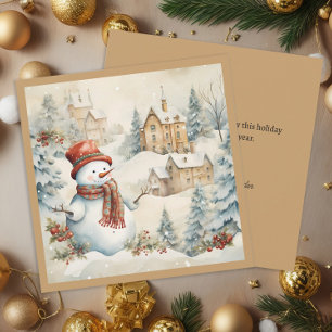 Cartes Pour Fêtes Annuelles Village enneigé de Noël avec bonhomme de neige vin