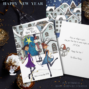 Cartes Pour Fêtes Annuelles Village fantaisiste d'hiver Bonne année