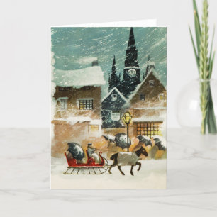Cartes Pour Fêtes Annuelles Village neige Sleigh Horse Vide Noël