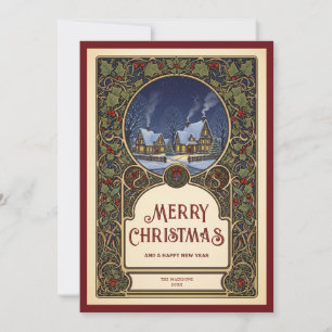 Cartes Pour Fêtes Annuelles Village Noël Art Nouveau Photo Vintage