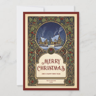Cartes Pour Fêtes Annuelles Village Noël Art Nouveau Vintage