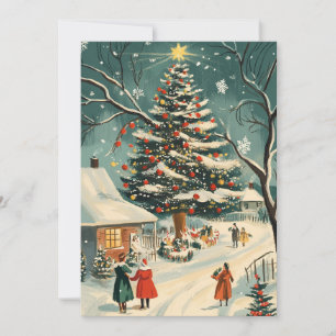 Cartes Pour Fêtes Annuelles Village rétro de Noël avec un sapin
