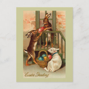 Cartes Pour Fêtes Annuelles Ville Bunnies Pâques Avec Agneau Vintage