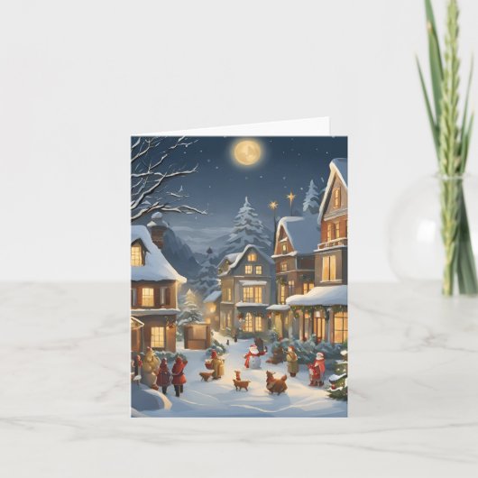 Cartes Pour Fêtes Annuelles Ville de Noël enneigée (Devant)