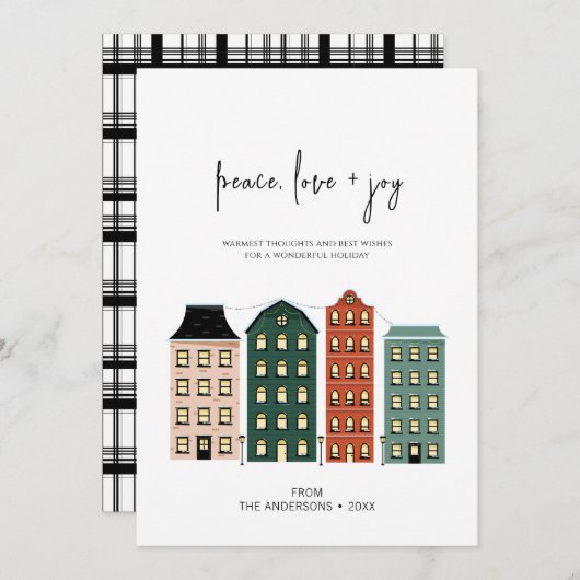 Cartes Pour Fêtes Annuelles Ville de Noël moderne pour la paix Amour & Joie (Devant / Derrière)