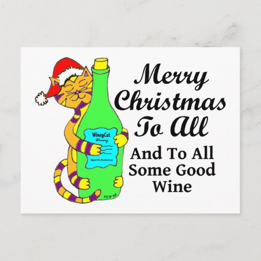 Cartes Pour Fêtes Annuelles Vin Chat Noël "...Et À Tous Un Bon Vin" (Devant)