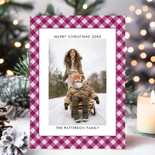 Cartes Pour Fêtes Annuelles Vin de prune d'hiver Gingham carreaux Photo Noël