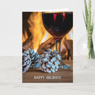 Cartes Pour Fêtes Annuelles vin rouge aux cônes de pin de Noël