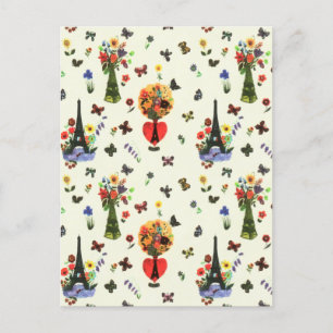 Cartes Pour Fêtes Annuelles Vintage Amour Floral Paris Tour Eiffel Papillon