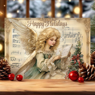Cartes Pour Fêtes Annuelles Vintage Ange Notes de Musique Noël