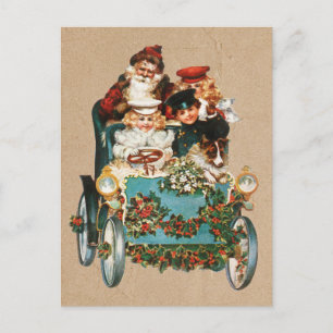 Cartes Pour Fêtes Annuelles Vintage Antique Noël Père Noël Kraft Brown