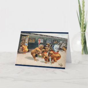 Cartes Pour Fêtes Annuelles Vintage Arthur Thiele Easter Card - Chicks & Train