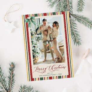 Cartes Pour Fêtes Annuelles Vintage bande rouge Bow Green Joyeux Noël Photo