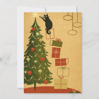 Cartes Pour Fêtes Annuelles Vintage Black Cat Decorating Christmas Tree