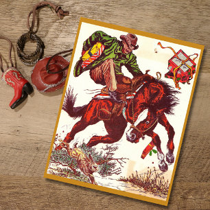 Cartes Pour Fêtes Annuelles Vintage Bucking Bronco Christmas Cowboy