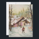 Cartes Pour Fêtes Annuelles Vintage Cabine De Noël À Woods<br><div class="desc">Maison De Cabine Retro Vintage De Noël Trapper En Carte De Vacances De Neige.</div>