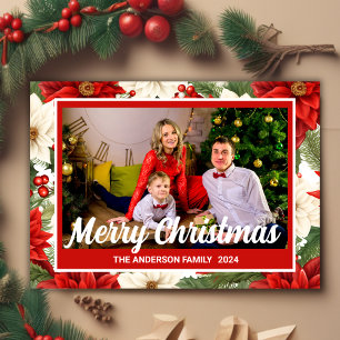 Cartes Pour Fêtes Annuelles Vintage cadre de fleurs rustiques Joyeux Noël Phot