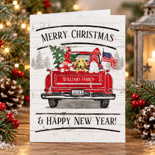 Cartes Pour Fêtes Annuelles Vintage Camion Rouge Gnome Chien Patriotique Noël