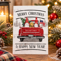 Vintage Camion Rouge Gnome Chien Patriotique Noël
