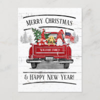 Vintage Camion Rouge Gnome Couple Chien Noël Patri