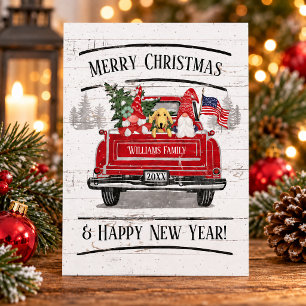 Cartes Pour Fêtes Annuelles Vintage Camion Rouge Gnome Couple Chien Noël Patri