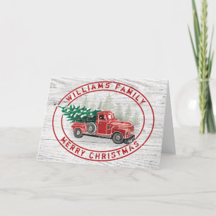 Cartes Pour Fêtes Annuelles Vintage Camion Rouge Joyeux Noël Nom de famille Wo