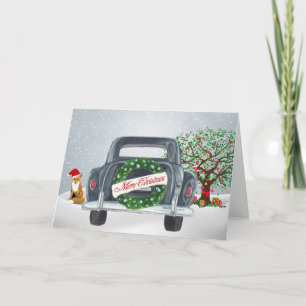 Cartes Pour Fêtes Annuelles Vintage Car et Fox Christmas Card