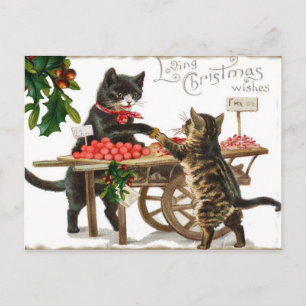 Cartes Pour Fêtes Annuelles Vintage Cat's Loving Christmas Wishes Post Card