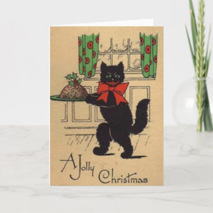 Cartes Pour Fêtes Annuelles Vintage - Chat et Pudding de Noël,