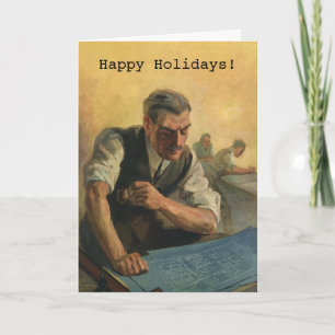 Cartes Pour Fêtes Annuelles Vintage Christmas, Architecte w Bâtiment Blueprint