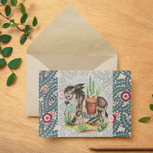 Cartes Pour Fêtes Annuelles Vintage Christmas Baby Donkey Cactus Succulents