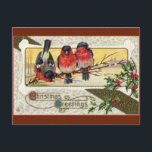 Cartes Pour Fêtes Annuelles Vintage Christmas Bell et Holly Postcard Greeting<br><div class="desc">Elegant Victorian artwork réplica postcard</div>