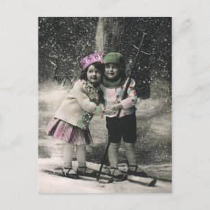 Cartes Pour Fêtes Annuelles Vintage Christmas, Best Friends on Skis