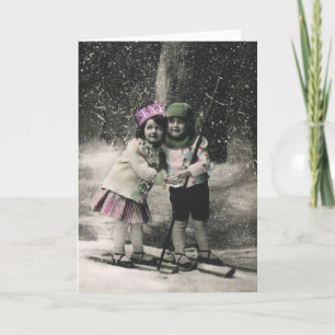 Cartes Pour Fêtes Annuelles Vintage Christmas, Best Friends on Skis