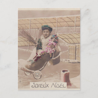Cartes Pour Fêtes Annuelles Vintage Christmas Boy Flying Airship Imaginaire