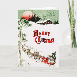Cartes Pour Fêtes Annuelles Vintage Christmas Eve Père Noël, Sleigh et Reindee