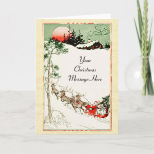 Cartes Pour Fêtes Annuelles Vintage Christmas Eve Père Noël, Sleigh et Reindee