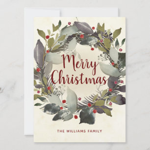 Cartes Pour Fêtes Annuelles Vintage Christmas Green Holly Berry Wreath