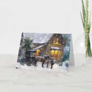 Cartes Pour Fêtes Annuelles Vintage Christmas Horse Carriage Winter Scène
